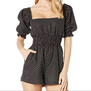 WeWoreWhat Polka Dot Smocked Linen Romper